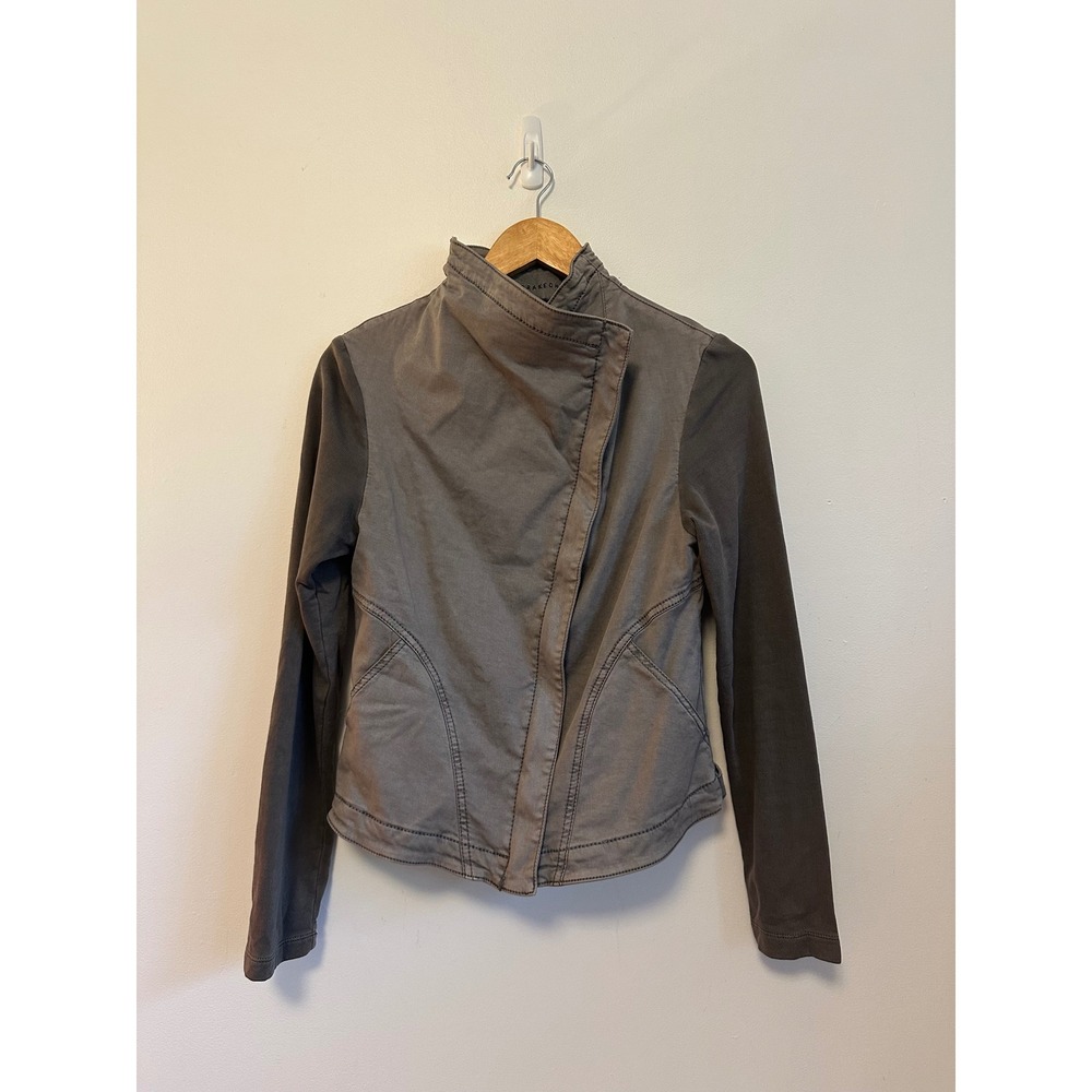 Marrakech Gray Asymmetrical Zip Mixed Media Moto Jacket | Size Medium